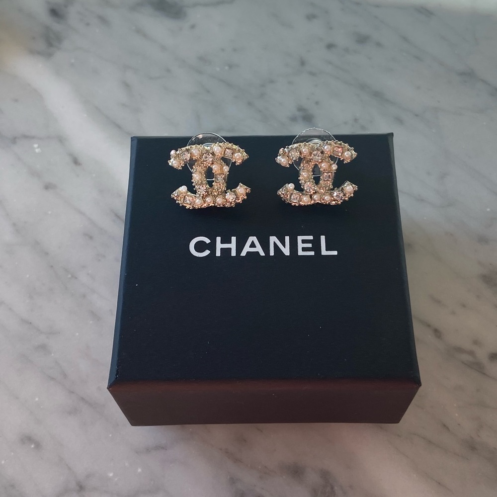 Authentic Chanel CC Floral Earrings